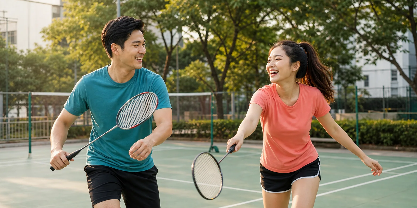 Hai người cùng chơi cầu lông