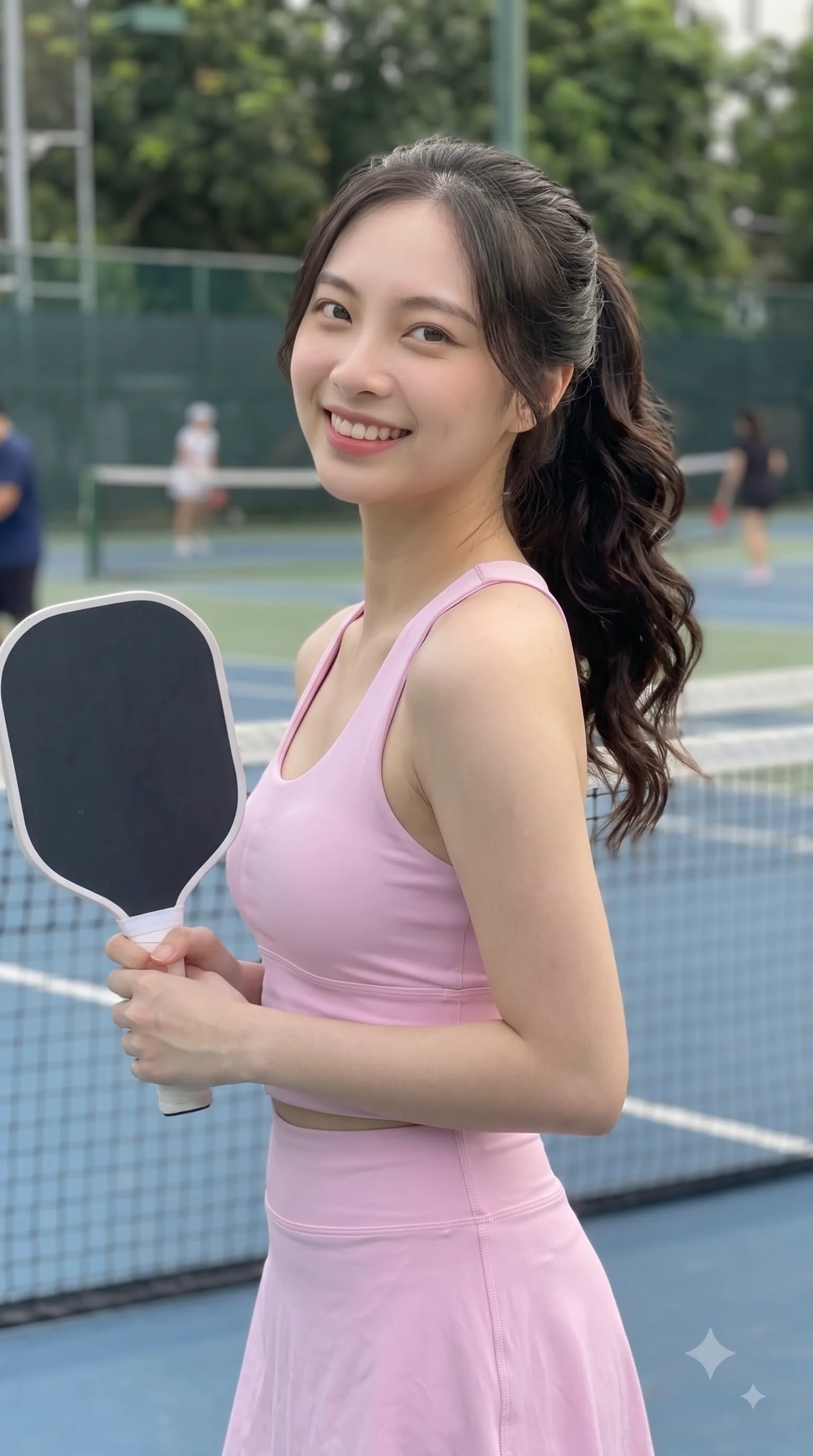 Chân dung Linh với vợt Pickleball trong hồ sơ TimTim